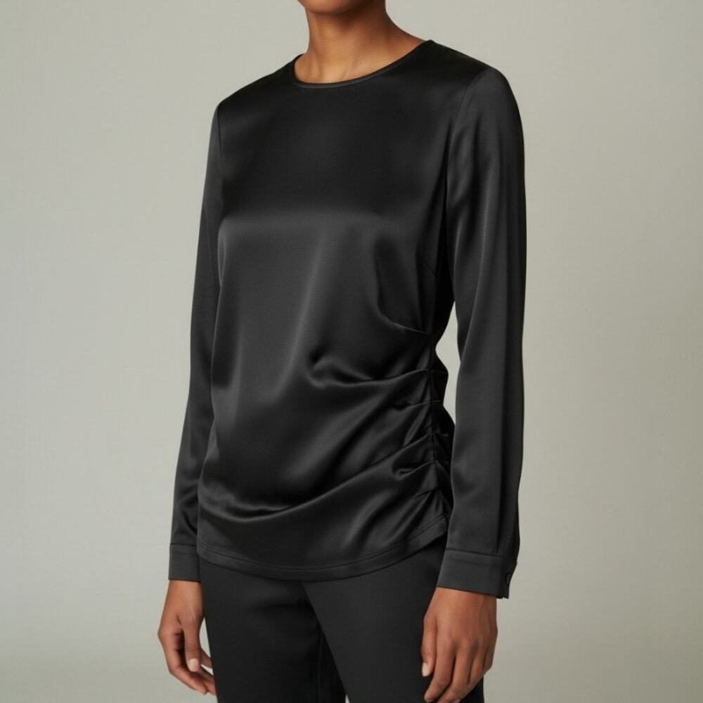 Universal Standard Blouse Black Satin Ruched Long Sleeve Women's Size XS/0 NWT